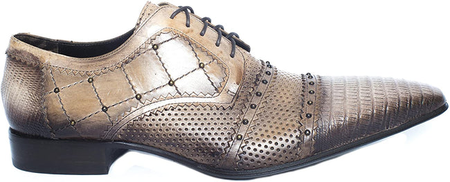 Jo Ghost 2855M Brown Leather Lace Up Debossed Pattern Studded Shoes