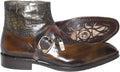 Jo Ghost 847 Brown Leather Crocodile Trim Buckle Zip Up Boots