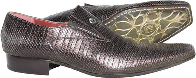 Jo Ghost 3604 Metal Brown Leather Slip On Loafers