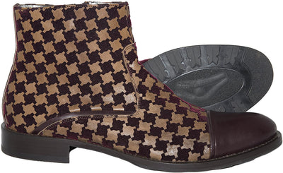 Carlo Ventura 2843 Bordo/Brown Velour and Leather Ankle Boots