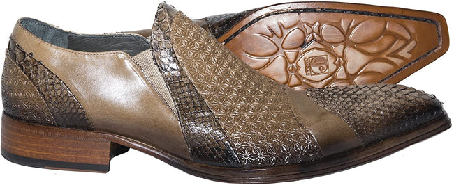 Jo Ghost 596 Beige Laser Floral Leather Python Tip Trim  Slip On Loafers