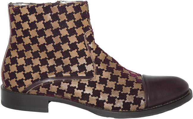 Carlo Ventura 2843 Bordo/Brown Velour and Leather Ankle Boots