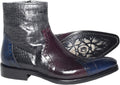 Jo Ghost 705 Black Multi-color Leather Crocodile Print Zip Up Boots