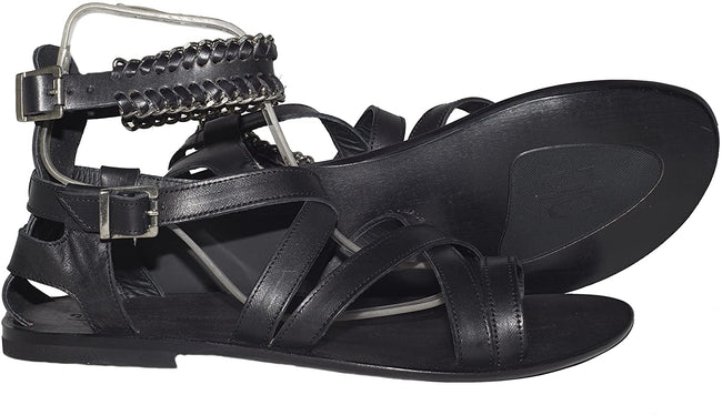 Giovanni Conti 703 Black Leather Roman Style Multi Strap Sandals
