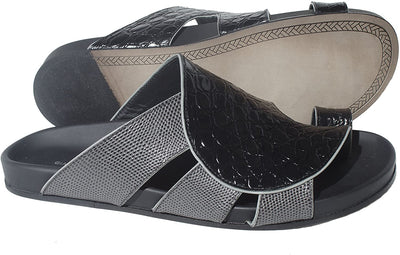 Giampiero Nicola 5297 Black/Gray Leather Lizard Trim Push in Toe Sandals