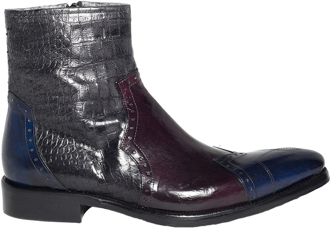 Jo Ghost 705 Black Multi-color Leather Crocodile Print Zip Up Boots