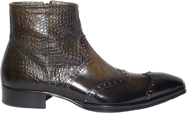 Jo Ghost 740 Brown/Olive Studded Zip Up Boots