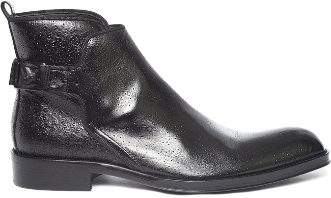 Jo Ghost 292 M Black Leather Strap Zip Up Boots