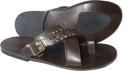 Giovanni Conti 701 Brown Criss Cross Leather Push In Toe Studded Sandals