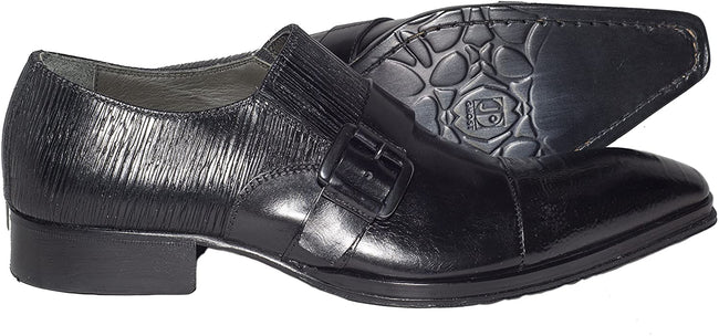Jo Ghost 172M Italian Mens Black Leather Shoes with Buckle and Snake Print