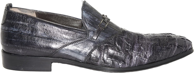 Roberto Guerrini A6451 Black Eel Skin Leather Slip On Logo Loafers